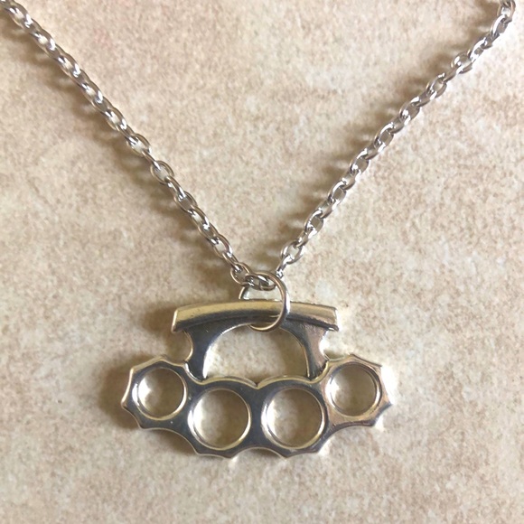 Other - Silver brass knuckles charm with 20” chain